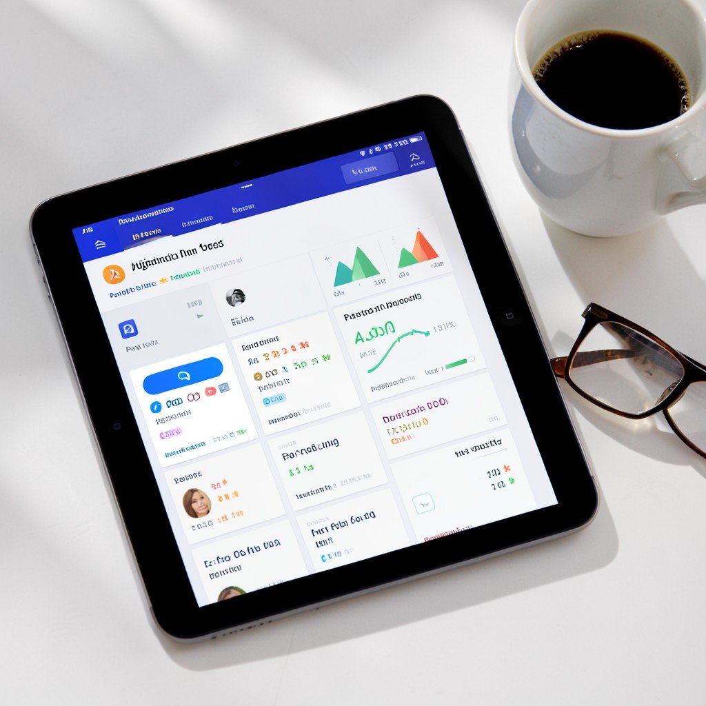 AI advertising tool optimizing paid ad campaigns on a tablet.
