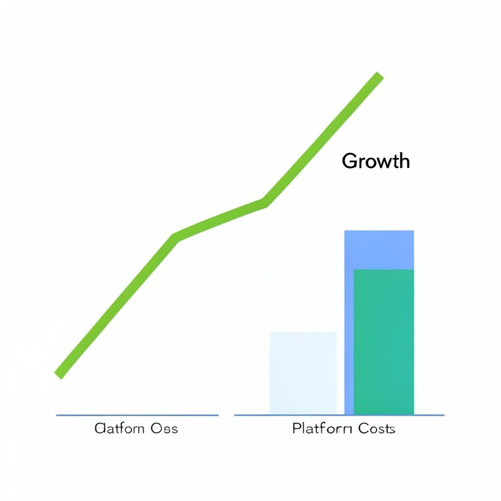 A stylized graph showing cost comparison and growth trend for online marketing platform features in 2026.