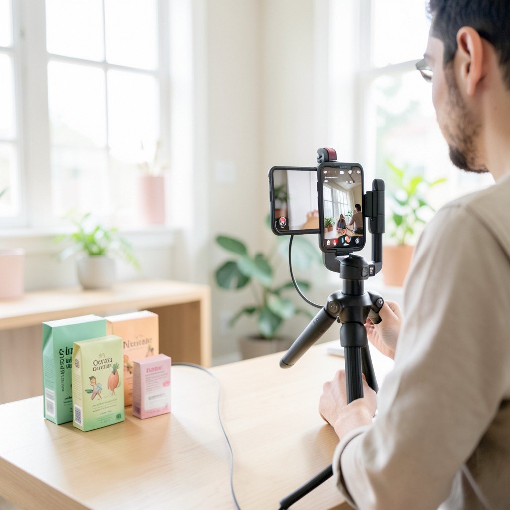 Small business owner creating a TikTok video for marketing in 2026