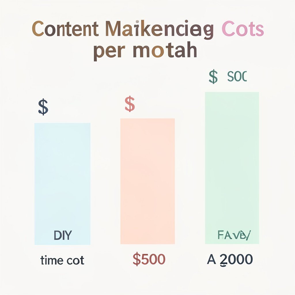 A bar chart comparing monthly content marketing costs for DIY, freelancer, and agency options.