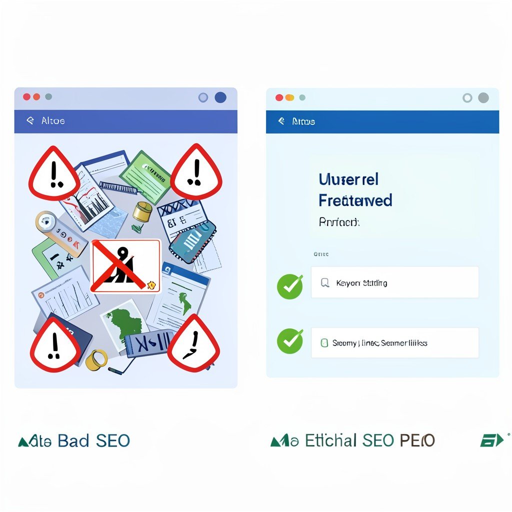 Comparison of bad and good SEO practices for small business website.