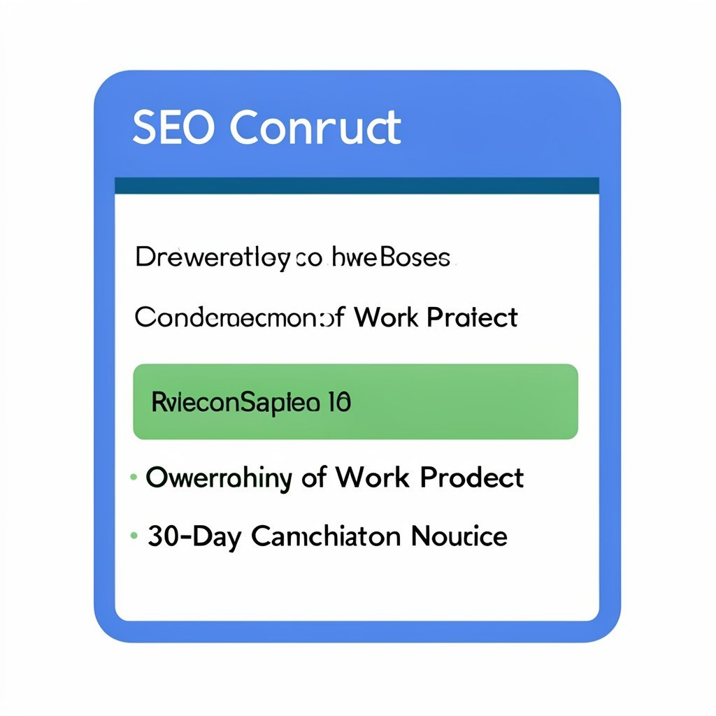 Key clauses in an SEO agency contract highlighted for small business owners.