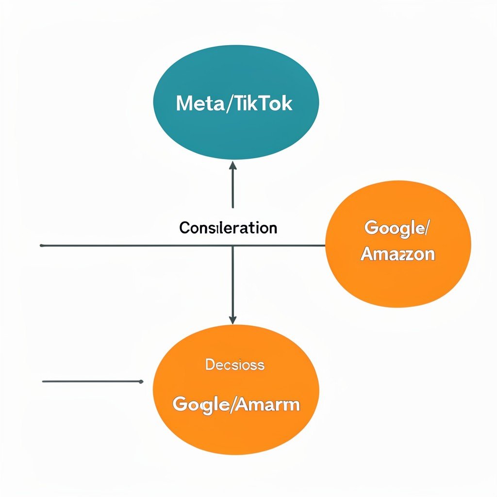 Flowchart matching business type to online advertising platform based on customer journey stage