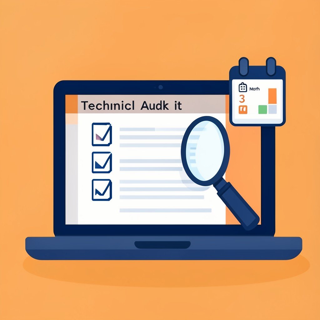 Illustration of a technical SEO audit checklist with timeline for professional SEO services.