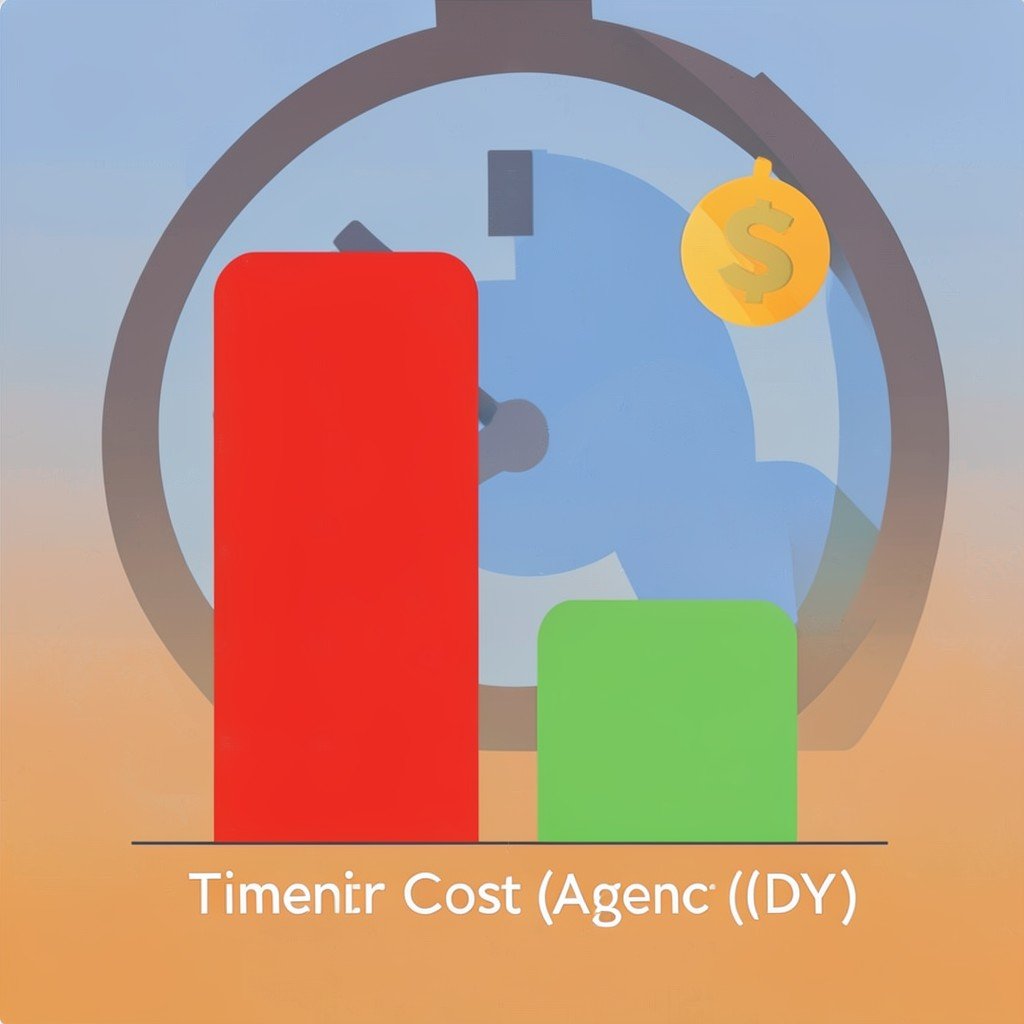 Bar chart comparing time cost of DIY SEO to agency retainer costs for small businesses.