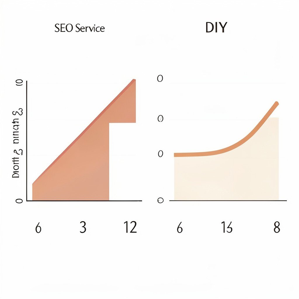 Comparison line graphs showing expected organic traffic growth from SEO services versus DIY over 12 months.