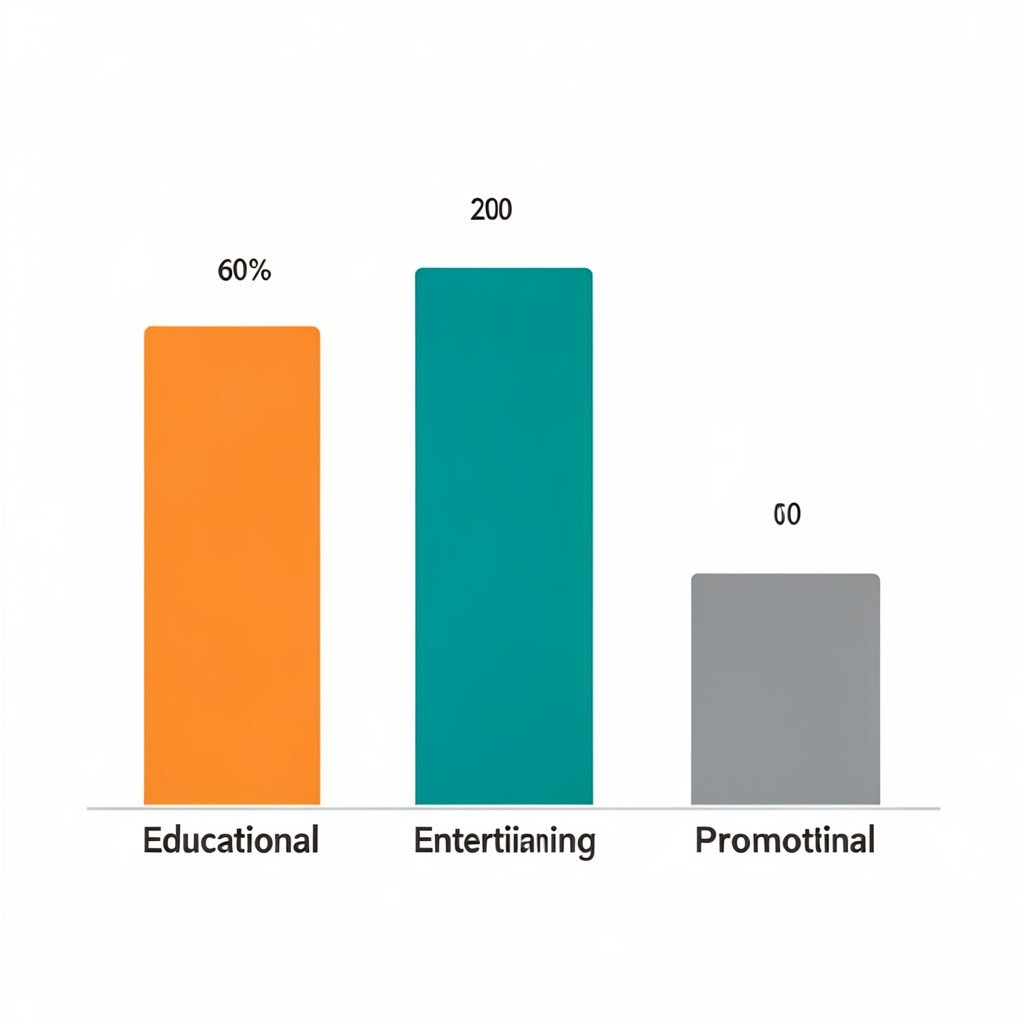 Bar chart showing recommended content mix for social media: 60 percent educational, 20 percent entertaining, 20 percent promotional.